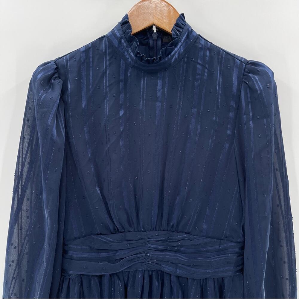 NWT AQUA Mock Neck Semi Sheer Navy Blue Mini Dress Medium Elegant Retro Whimsy - Picture 4 of 16